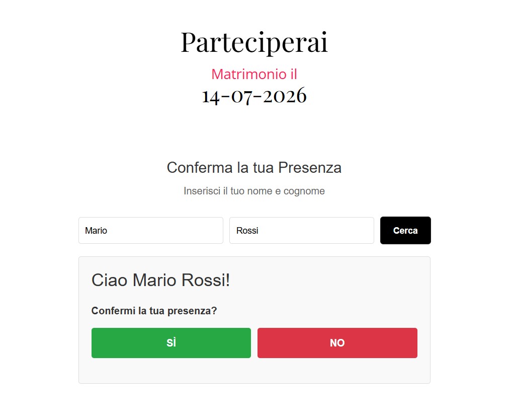 L’invitato trova subito la pagina per confermare la sua presenza con un semplice click.