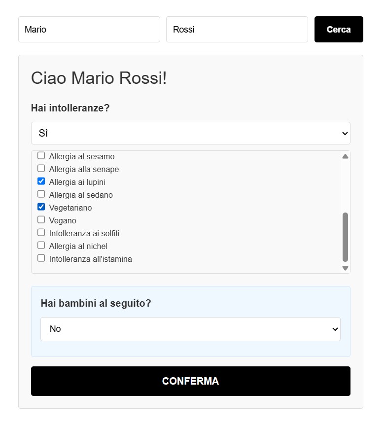 L’invitato può segnalare allergie e intolleranze